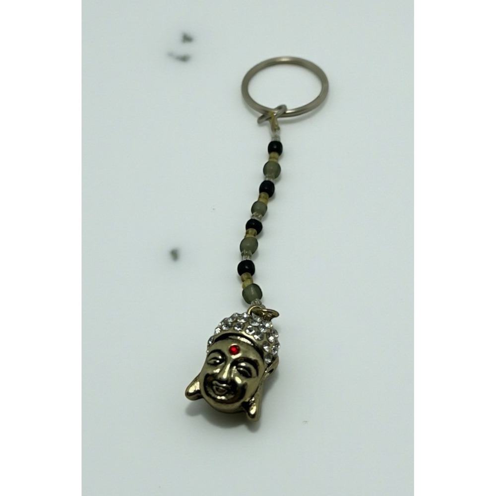 Siddhartha Pendant Keychain w/Beads Rhinestone & Silver Metal Yoga‎ Zen Buddhist